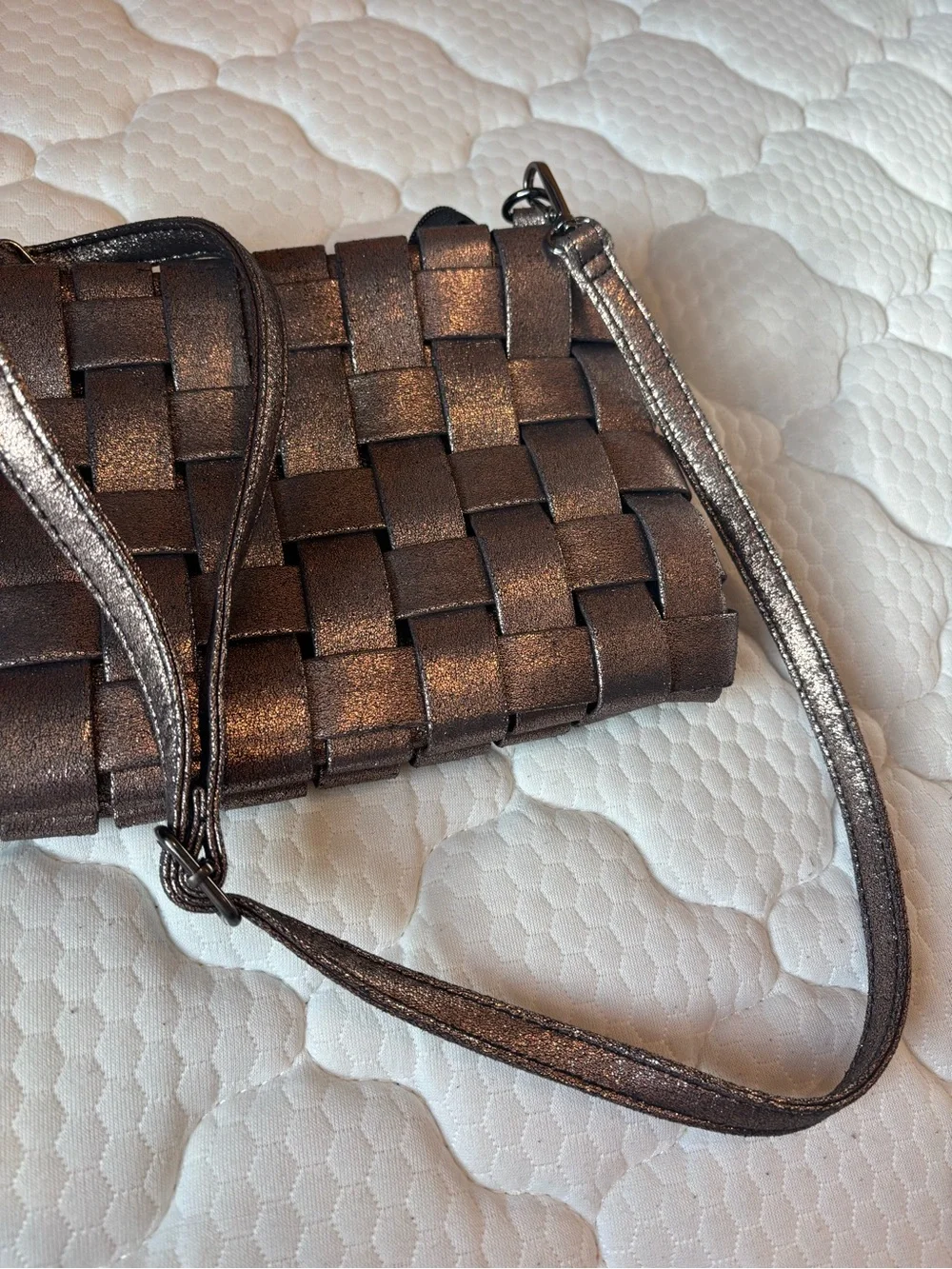 Anthropologie Metallic Bronze Woven Clutch